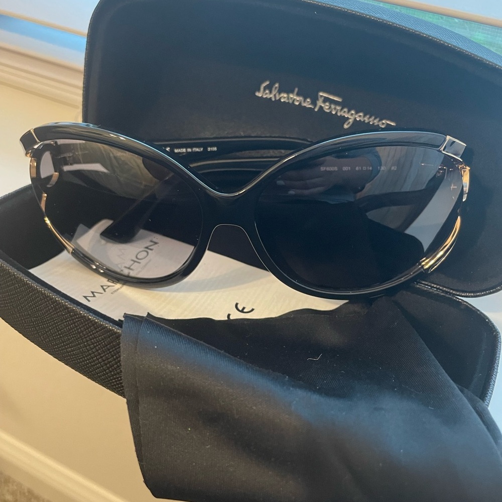 Salvatore Ferragamo Black Cat-Eye Sunglasses